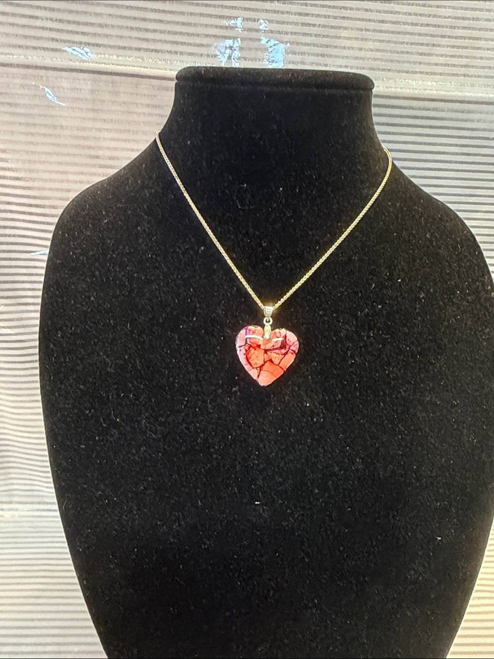 Source Unknown sterling, silver Heart Mosaic Pendant Necklace in Pink and Red
